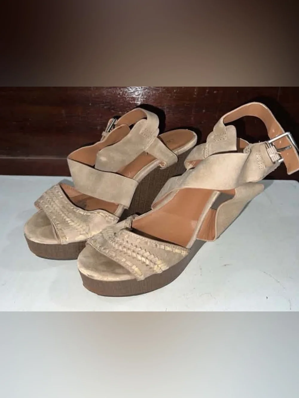 Indigo Neutral Tan Braided Wedge Sandals
